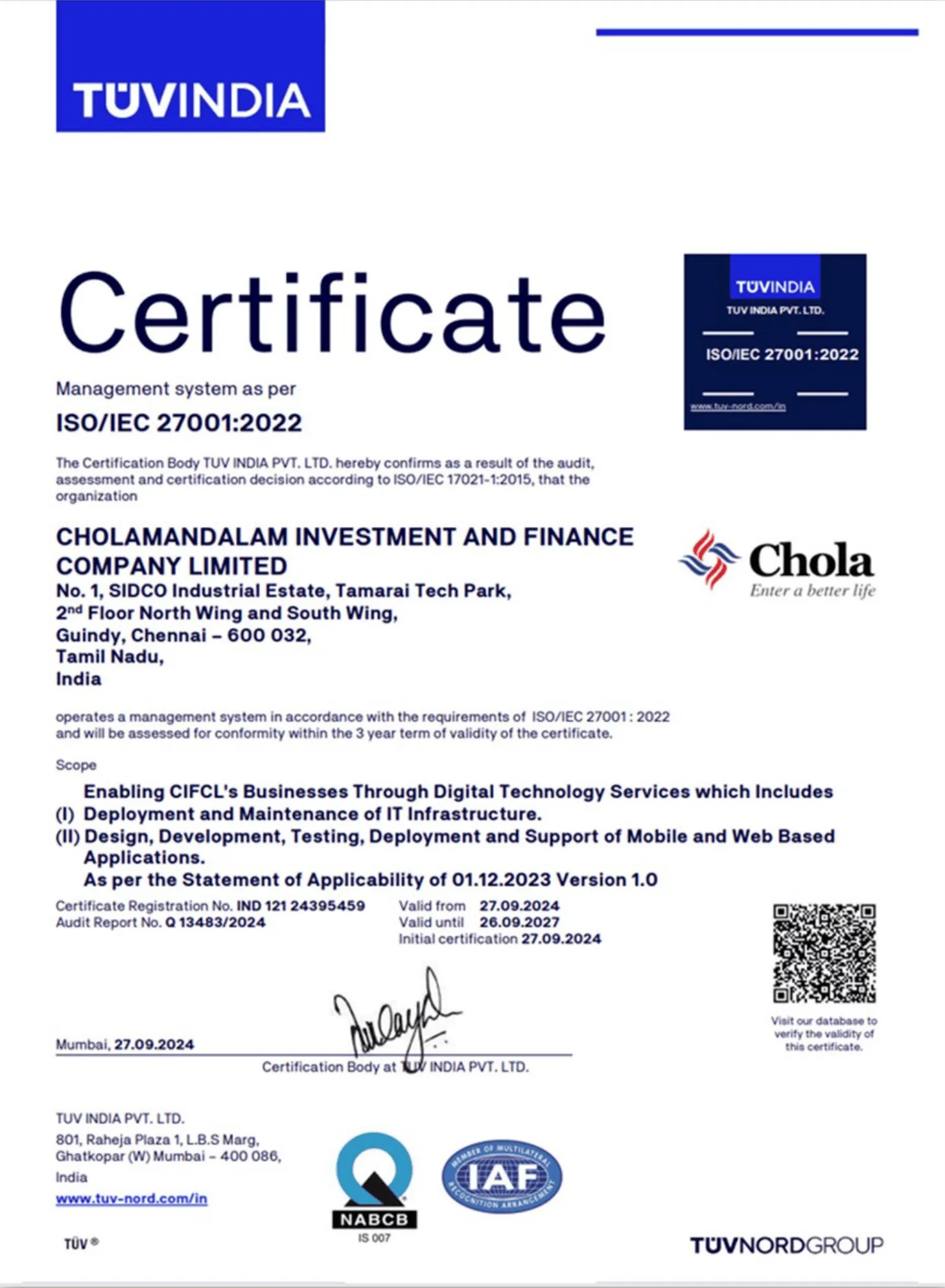 ISO/IEC 27001:2022 Certificate